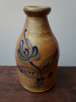 Crocker & Springer Salt Glazed Stoneware 6 " Blue Flower Pottery Crock Bottle