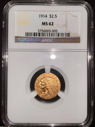 1914 Us Gold $2.  50 Indian Head Quarter Eagle - Ngc Ms62