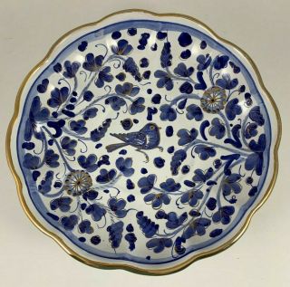 Deruta Italy Italian Pottery Blue White Gold Arabesco Bird Wall Hanging Dish