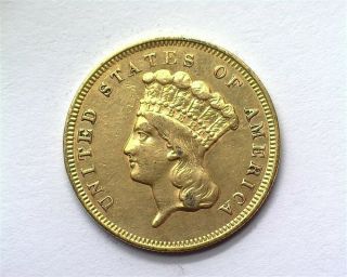 1857 - S Indian Princess Head $3 Gold Nearly Unc Low Mintage Scarce This