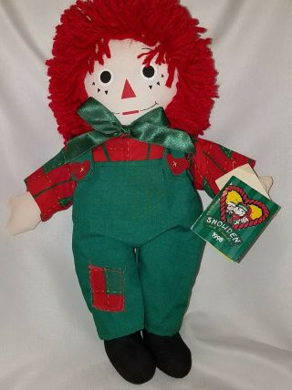 Christmas Raggedy Andy Snowden Plush Stuffed Cloth Doll 1998 Green Overalls 12 "