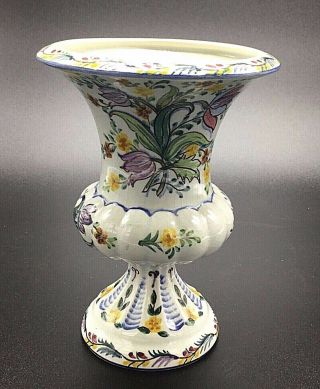 Vintage Art Pottery Urn Shaped Vase,  Hand - Painted Made In Portugal