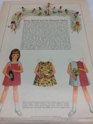 1967 Vintage Betsy Mccall And The Maypole Dance May Day Paper Dolls Uncut