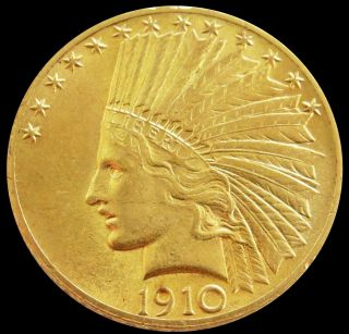 1910 Gold United States $10 Indian Head Eagle Coin Au - Bu