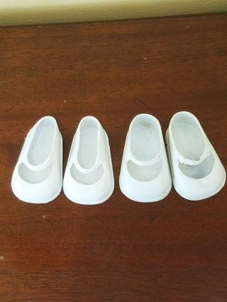 Vintage White Vinyl Doll Shoes Marked 13 Made In Usa 2 " X 1.  25 " (2 Pair)