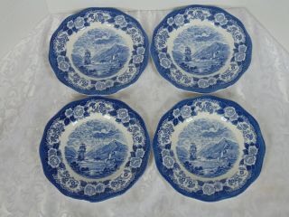 4 Lochs Of Scotland Blue Royal Warwick Hand Engraved 10 " Dinner Plates