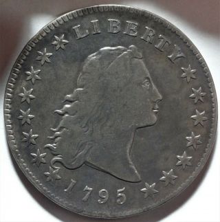 1795 Flowing Hair Silver Dollar Very Good Vg,  2 Leaves B - 13 Bb - 24 $1 Type Coin