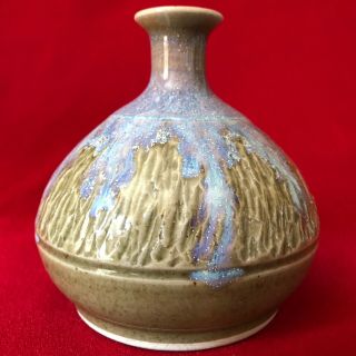 Vintage Studio Art Pottery Vase Weed Pot Tobacco Blue Purple Drip Glaze 4.  5 "