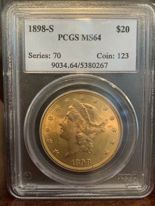 1898 S Us Gold $20 Liberty Head Double Eagle Pcgs Ms64 1/1