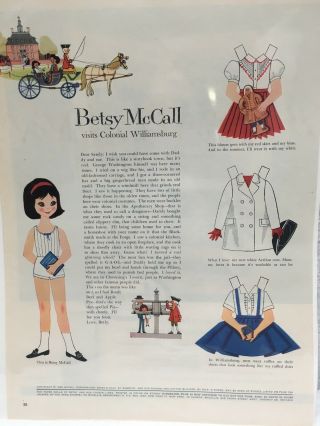 Vintage Betsy Mccall Colonial Williamsburg Paper Dolls Uncut