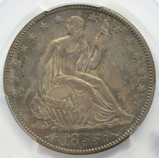 1855/54,  50 Cent,  Seated Liberty,  Pcgs Au58 " Arrows  " Gold Seal "