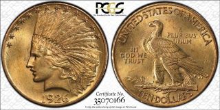 1926 Us Gold $10 Indian Head Eagle Pcgs Ms63,  With Trueview Images Gold Shield