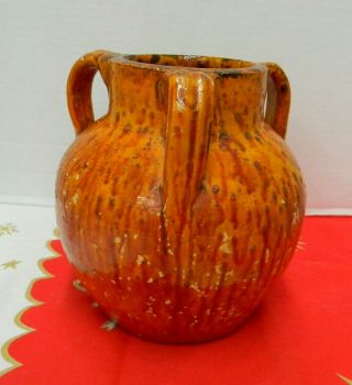 J.  B.  Cole 3 Handle Flame Chrome Red Glaze Nc Pottery Vase,  Jace Or Wayman,  20s