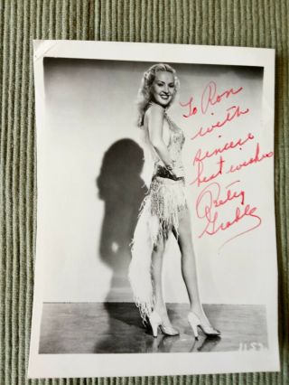Betty Grable Actress/pin - Up Autographed 3.  75 " X5 " B&w Glossy Photo