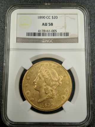 1890 - Cc $20 Liberty Head Double Eagle Gold Coin Ngc Au58 — Tough Find