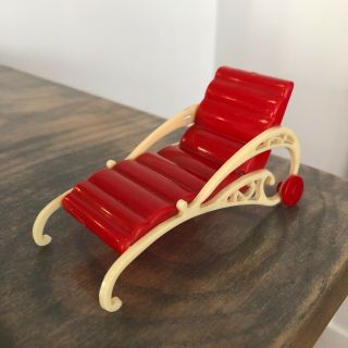 Vintage Plasco Miniature Dollhouse Red Plastic Chaise Lounge Chair Made In Usa