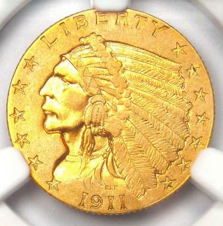 1911 - D Indian Gold Quarter Eagle $2.  50 Coin (weak D) - Ngc Au55 - $2,  450 Value
