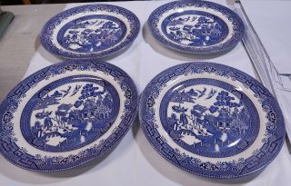 Set Of 4 Churchill England Blue Willow Dinner Plates Wonderful
