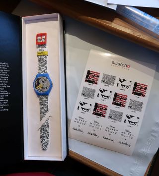 Swatch Haring Disney Mickey Eclectic Suoz336 Limited With Stickers