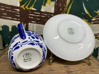 Vintage Anfora blue puebla cup and saucer pair Mexico pottery 3