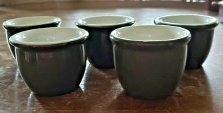 Vintage Set Of 5 Hall Pottery Custard Cups Green Glaze Dessert Ramekin 3 1/4 " D