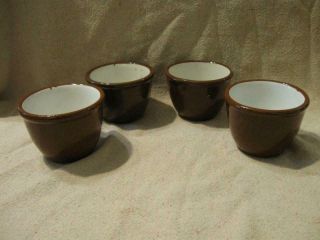 Set 4 Vtg Guernsey Cook Ware Brown Glazed Redware Pottery Custard Pudding Cups