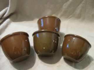Set 4 VTG Guernsey Cook Ware Brown Glazed Redware Pottery Custard Pudding Cups 3