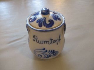 7.  5” Vintage German Stoneware Pottery Salt Glazed Blue Gray Rumtopf Crock