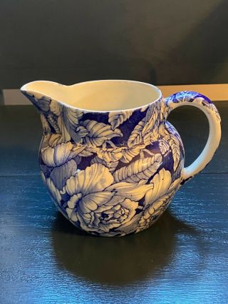 Vintage Blue And White Floral Print Pitcher Myott,  Son & Co