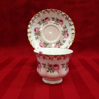 Royal Albert Fine Bone China Pink Bottom Stemmed Roses Tea Cup And Saucer Set 3