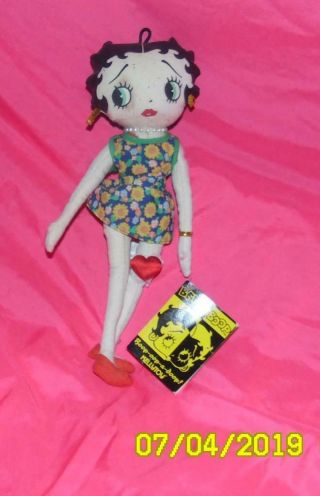 Betty Boop Cloth Doll 12 - Inch In Green And Yellow Flowered Dress