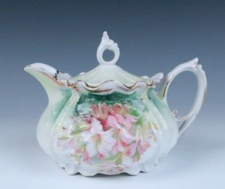 R.  S.  Prussia Mold 259 Syrup Pitcher W/ Orchids Wreath Mark Rs Porcelain Gold