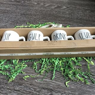 Rae Dunn Espresso Cups Mini Mugs “SIP,  GULP,  DRINK & SLURP” Boxed gift set of 4 2