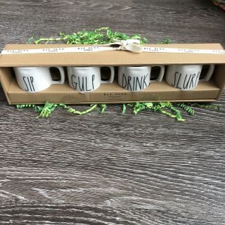 Rae Dunn Espresso Cups Mini Mugs “SIP,  GULP,  DRINK & SLURP” Boxed gift set of 4 3