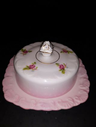 Vintage Royal Stafford England Bone China Covered Cheese Or Butter Dish Roses