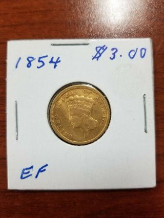 1854 Indian Princess $3 Three Dollar United States Gold Coin Details