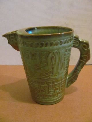 Frankoma Pottery 8 " Prairie Green Mayan Aztec Tea Or Water Pitcher 7d