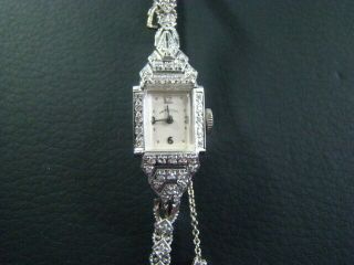 Vintage Classic Lady Hamilton 14KT White Gold & 64 Diamonds Wrist Watch 2
