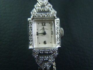 Vintage Classic Lady Hamilton 14KT White Gold & 64 Diamonds Wrist Watch 3