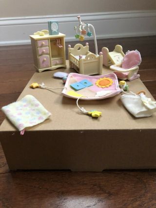 Calico Critters/sylvanian Families Pink Baby Nursery Set Guc