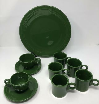 Vintage 1950’s Fiesta Ware Forest Green Tom & Jerry Mug,  Chop Plate,  Footed Cup
