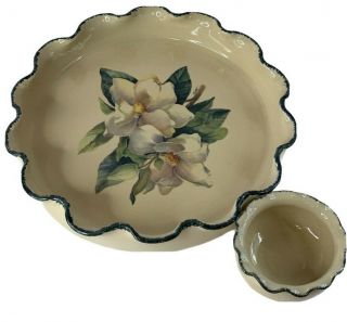 Home & Garden Party 2000 Floral Stoneware Chip Dip Dish And Bowl Set
