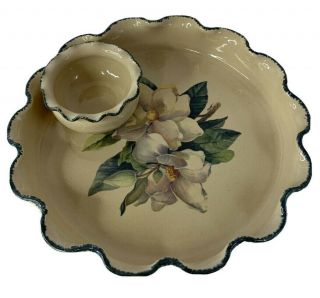 Home & Garden Party 2000 Floral Stoneware Chip Dip Dish and Bowl Set 3