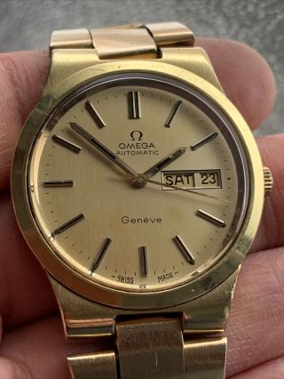 Vintage Omega Geneve Automatic 23j Day Date 166.  0174.  Cal 1022 Gents Watch 1973