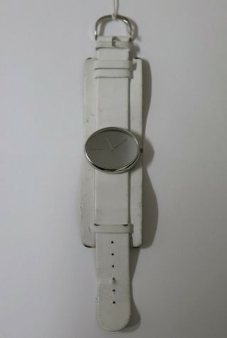 Georg Jensen Vivianna Ladies Stainless Steel Watch 322 on a White Leather Strap. 2