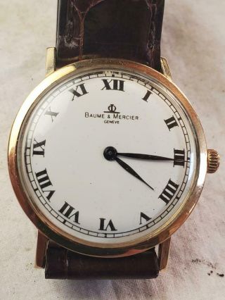 Vintage Baume Mercier Geneve 14k Solid Gold Mechanical Mens Wrist Watch 32mm Run