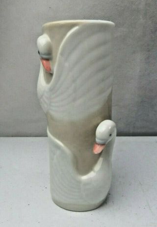 Vintage Swans Art Deco Hand Painted Japan Porcelain Vase 6 " Tall
