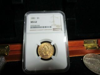 Gold 1881 Liberty Head Half Eagle Ngc Ms - 62 1/4 Oz Gold Coin $5.  00