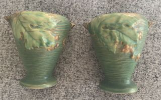 Perfect Vintage Roseville Bushberry 4” Vases Green Pottery