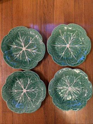 Set Of 4 Vintage Bordallo Pinheiro Green Cabbage Leaf Plates,  9 - 1/4 " Diameter